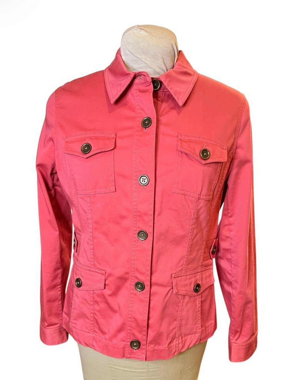 Jones New York Signature Sz M Coral/Pink Women’s Utility Jacket Stretch
